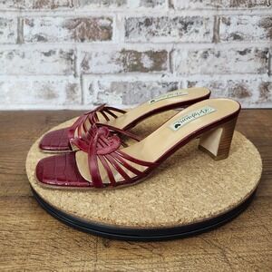 Brighton Trixie Crocodile Embossed Leather, 2.25" Heel Slide Sandals Women's 8.5